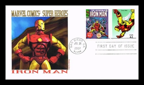 US COVER PANDA CACHETS FIRST DAY OF ISSUE MARVEL COMICS IRON MAN SUPER HEROES