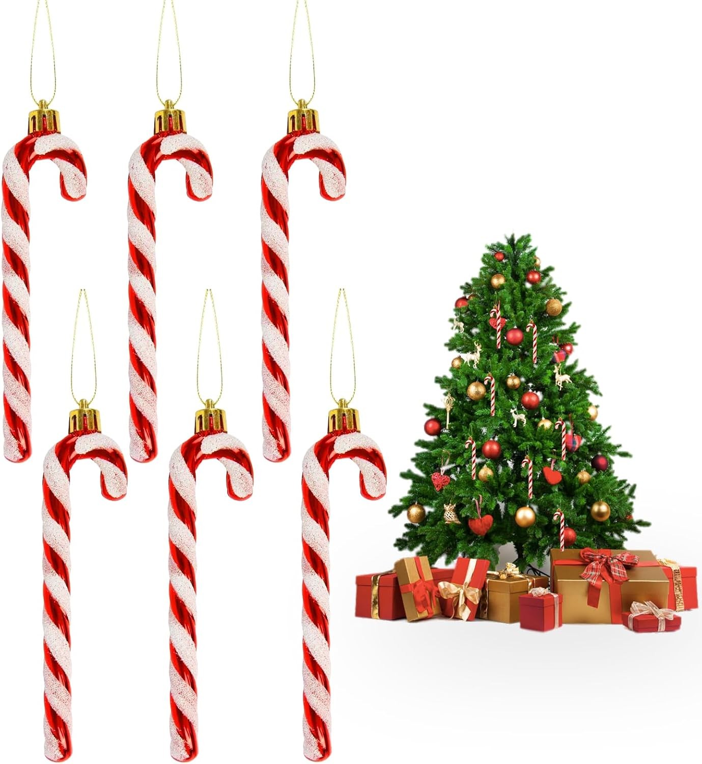 Christmas Tree Ornaments- 6Pcs Candy Cane Christmas Decorations, 5.9 inch Xmas