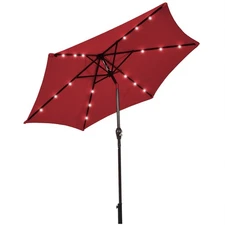 9' Solar LED Lighted Patio Market Umbrella Tilt Adjustment Crank Lift Burgundy