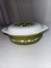 VTG Pyrex (043) 1 1/2qt Avocado Green Spring Blossom Oval Casserole W/Lid 943 EX