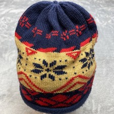 Vtg Obermeyer Womens Wool Winter Beanie Hat One Size Nordic Fair Isle Snowflake