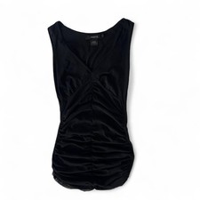 Vintage Arden B Black Mesh Ruched Tank Top Small Y2K V-Neck Made in USA