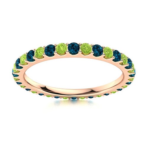 Full Eternity Round Peridot & London Blue Topaz 925 Silver Rose Plated Ring