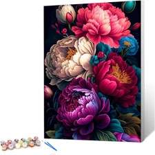 Flower Paint by Numbers Kit for Adults Beginner,Paint by Number Kits on Canvas f