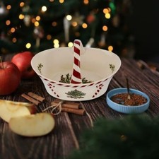 ❀ڿڰۣ❀ SPODE Ceramic CHRISTMAS TREE Design PEPPERMINT Handle BASKET BON BON DISH