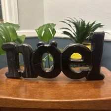 VTG Christmas NOEL Wooden Sign Folk Art Lillian Vernon 1976 Taiwan Black