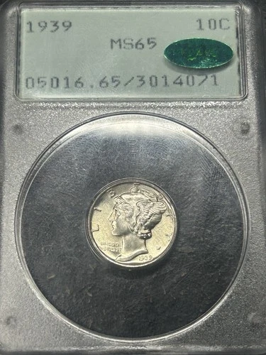 1939 P Mercury Dime PCGS MS65 CAC Approved OGH Scratchy Old Green Holder Rattler