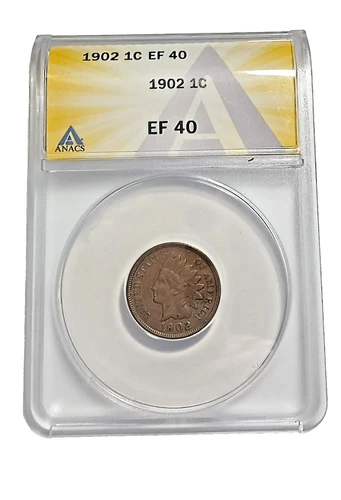 1902 Indian Head Cent Penny 1c Graded ANACS EF 40   Shipping is $5.00