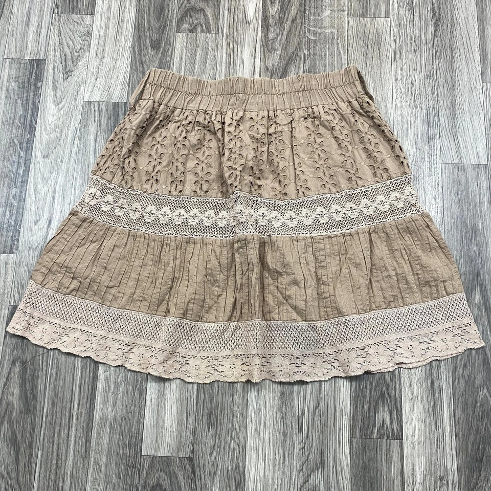 Minifalda beige con ribete de encaje texturizado ganchillo cintura elástica VANITY para mujer talla M Foto 3 de 4