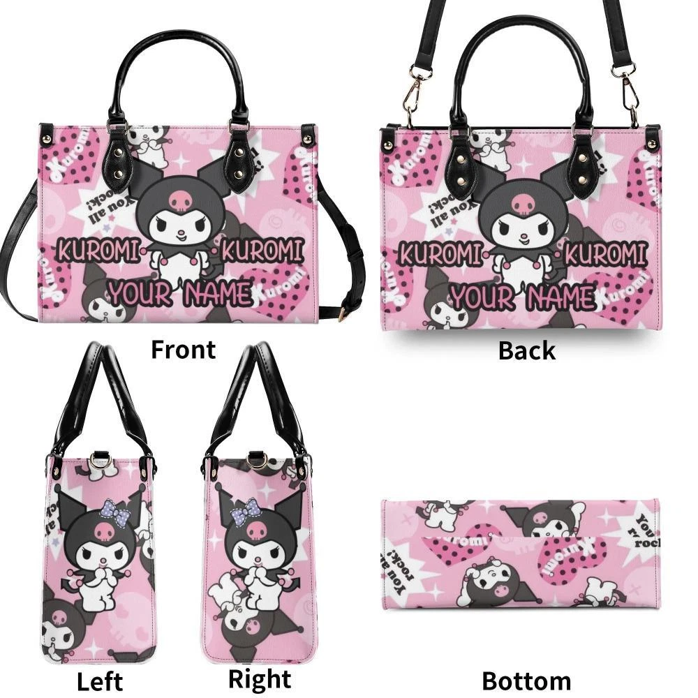 Personalized Kuromi Luxury Women PU Leather Handbag, Natural Material, Custom