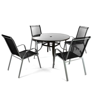 5er SET Sitzgruppe mit Glastisch 4x Stapelstuhl ...