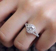 White Moissanite 2.50Ct Round Cut Halo Engagement Ring 14K White Gold in Size 6