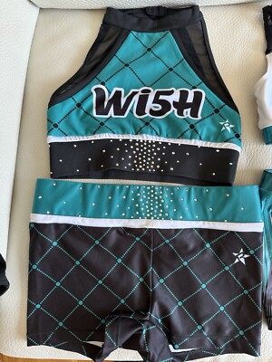 Rebel Athletic Wish Wi5h Sports Bra and Shorts Set Black Teal Green XS 