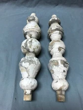 Antique Pair Wood Porch Span Spindles 3" x 14" Shabby White Chic VTG 86-24B