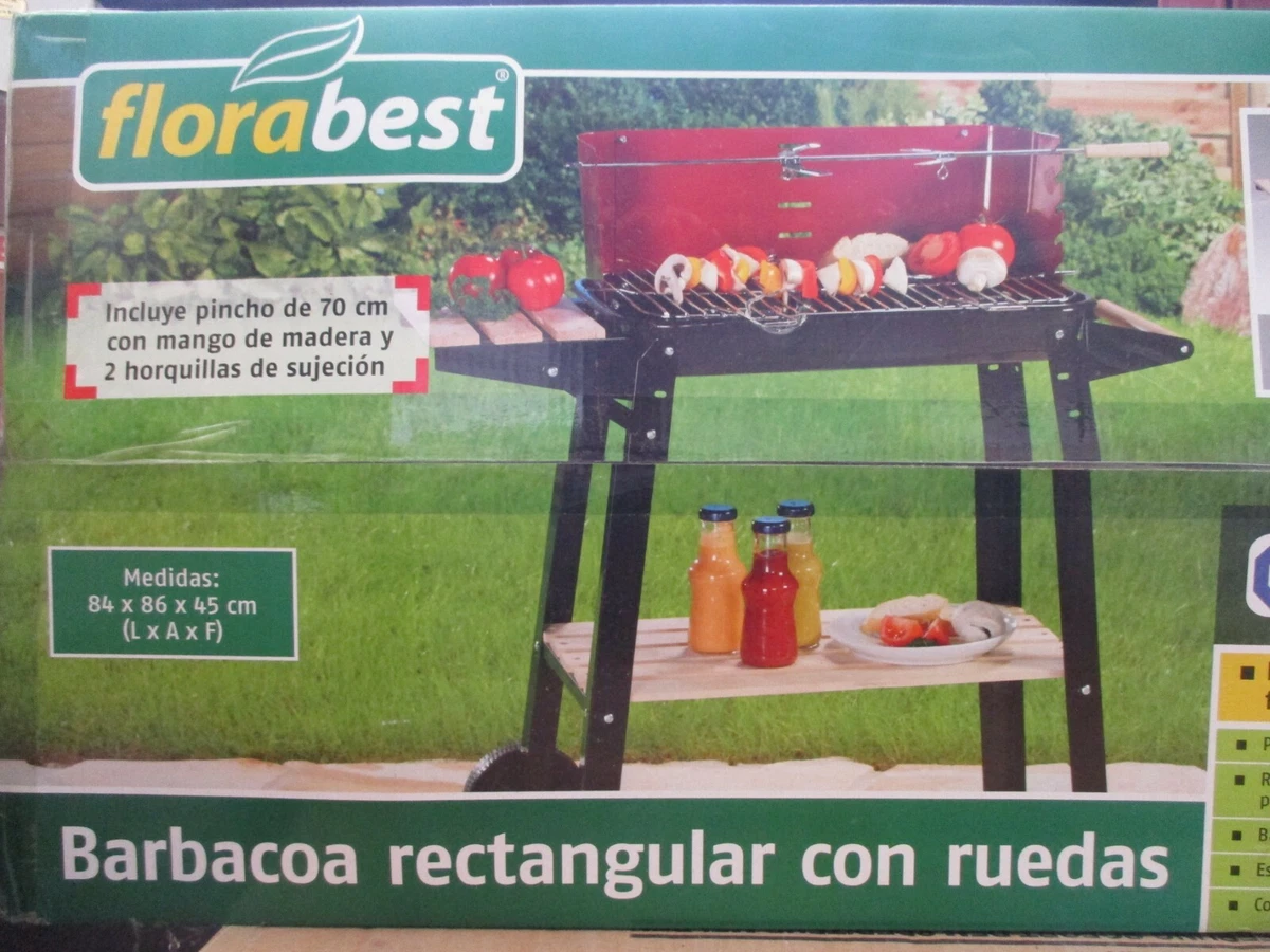 BARBECUE FLORABEST 2 RIPIANI LEGNO 2 ROTELLE SPIEDO MANUBRIO eBay