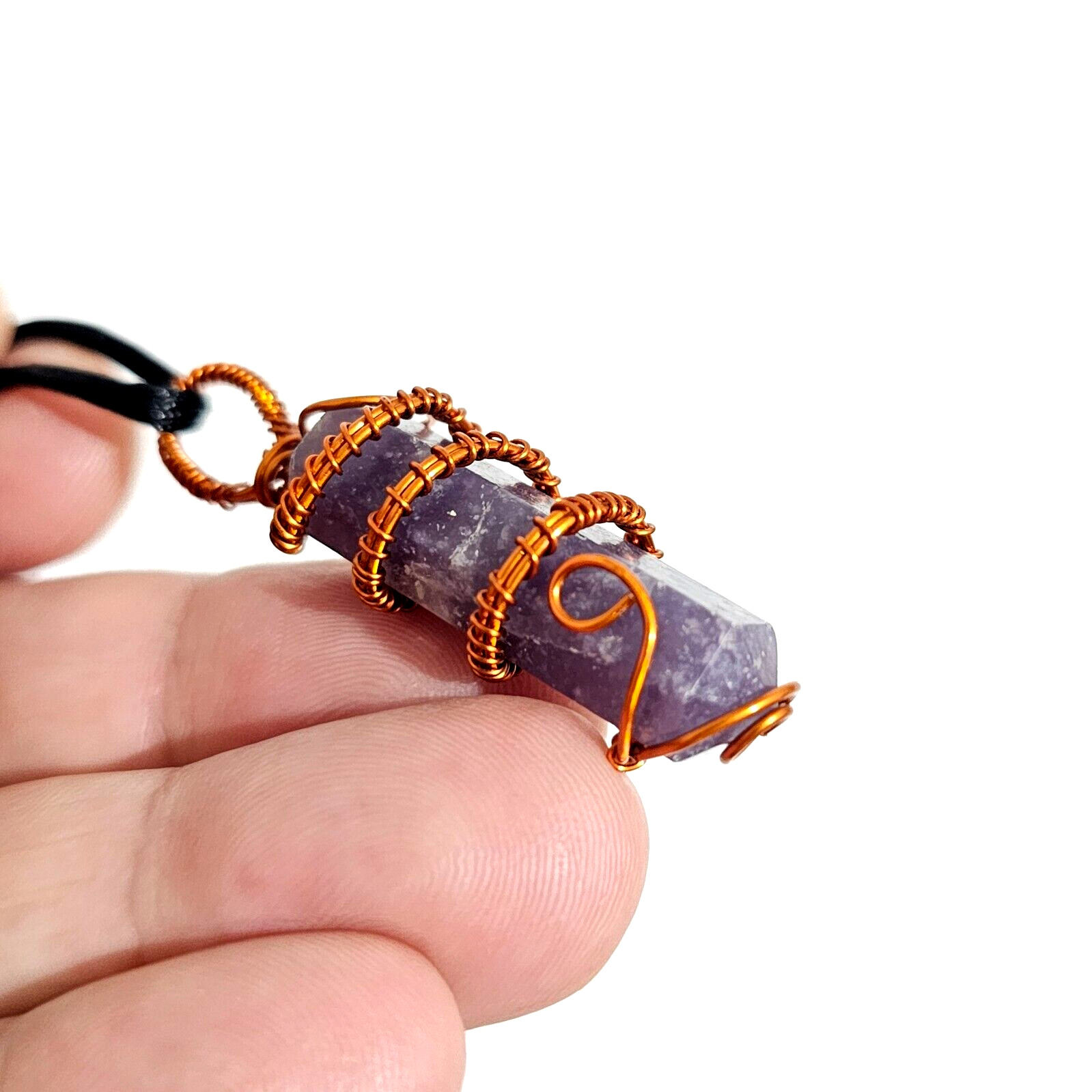 Lepidolite Pendant Copper Scroll Gemstone Transitional Mica Necklace Jewellery