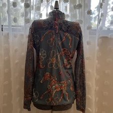 Royal Highness Equestrian Shirt Womens Medium 1/4 Zip Long Sleeve Horse Lace Top