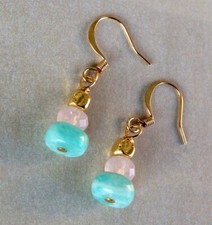 New Blue Amazonite pink Quartz Handmade Sundance Charm Earrings Gold Filled