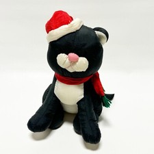 Vintage Nylon Christmas Black Cat Plush Herald L8