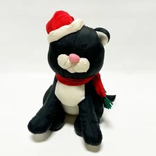 Vintage Nylon Christmas Black Cat Plush Herald L8