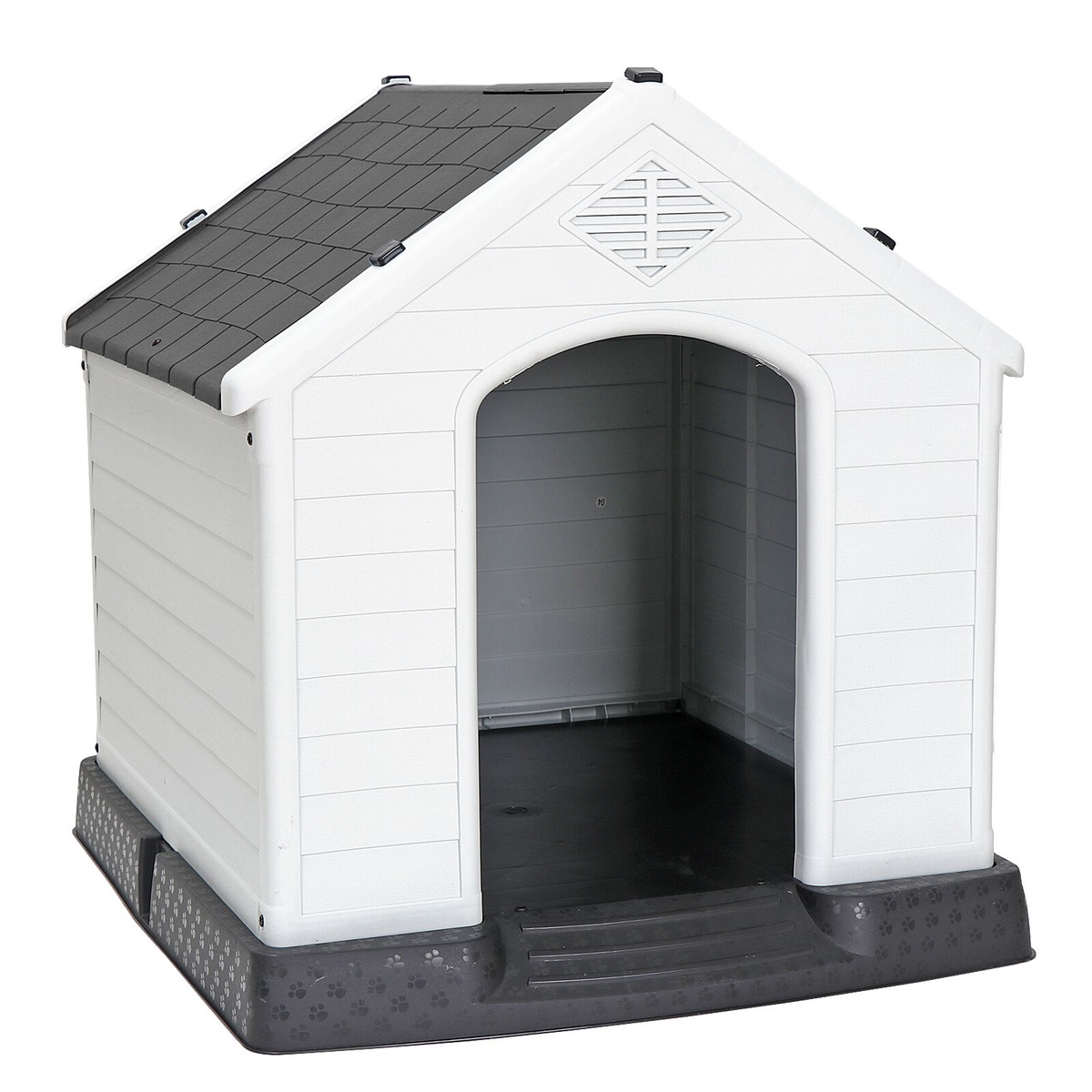 Plastic Pet Dog House 32'' All-Weather Gray Pet Shelter Indoor