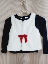 Tommy Bahama Girls Faux Fur Red Velvet Bow Vest Black Velour Shirt Sweater Sz 6