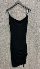 Blanc Clothing Black Slip Dress Bodycon Dress Spaghetti Strap Drawstring Side L