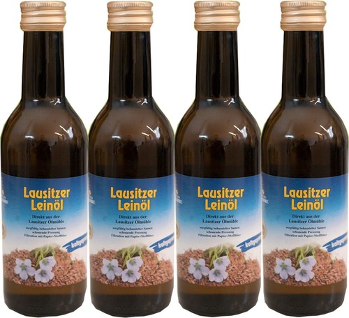 Leinöl Premium Kaltgepresst – Lausitzer Gold, 4 X 500 Ml, Ungefiltert