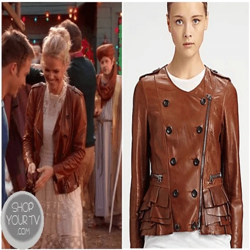 Chaqueta 3.1 Phillip Lim Piel de Cordero Cuero Suave Volantes Coñac Cremallera Forro de Seda 4 Foto 2 de 4