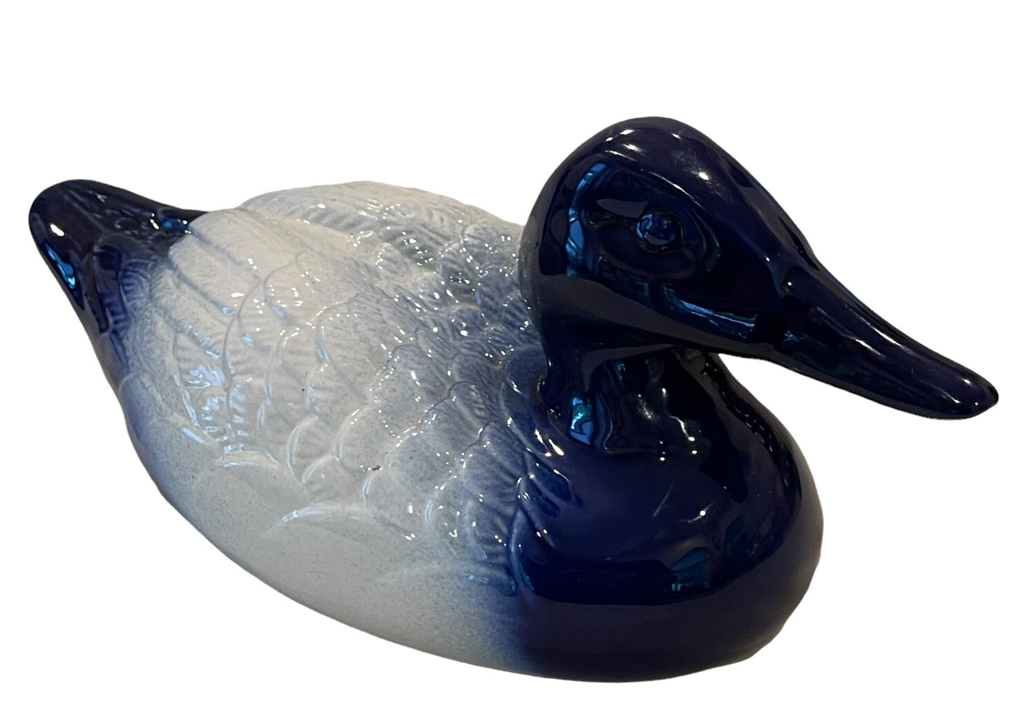 Vintage Ceramic Duck Life Size Cobalt Blue & White Staffordshire Decoy Waterfowl