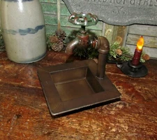 Soap Dish Tray Holder W/ Water Faucet Cast Iron Rustic Vtg Style Country Farm