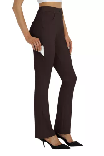 Women Bussiness Slacks Pant Soft Comfy Elastic Casual Stretch Bootcut Trousers - Picture 59 of 66