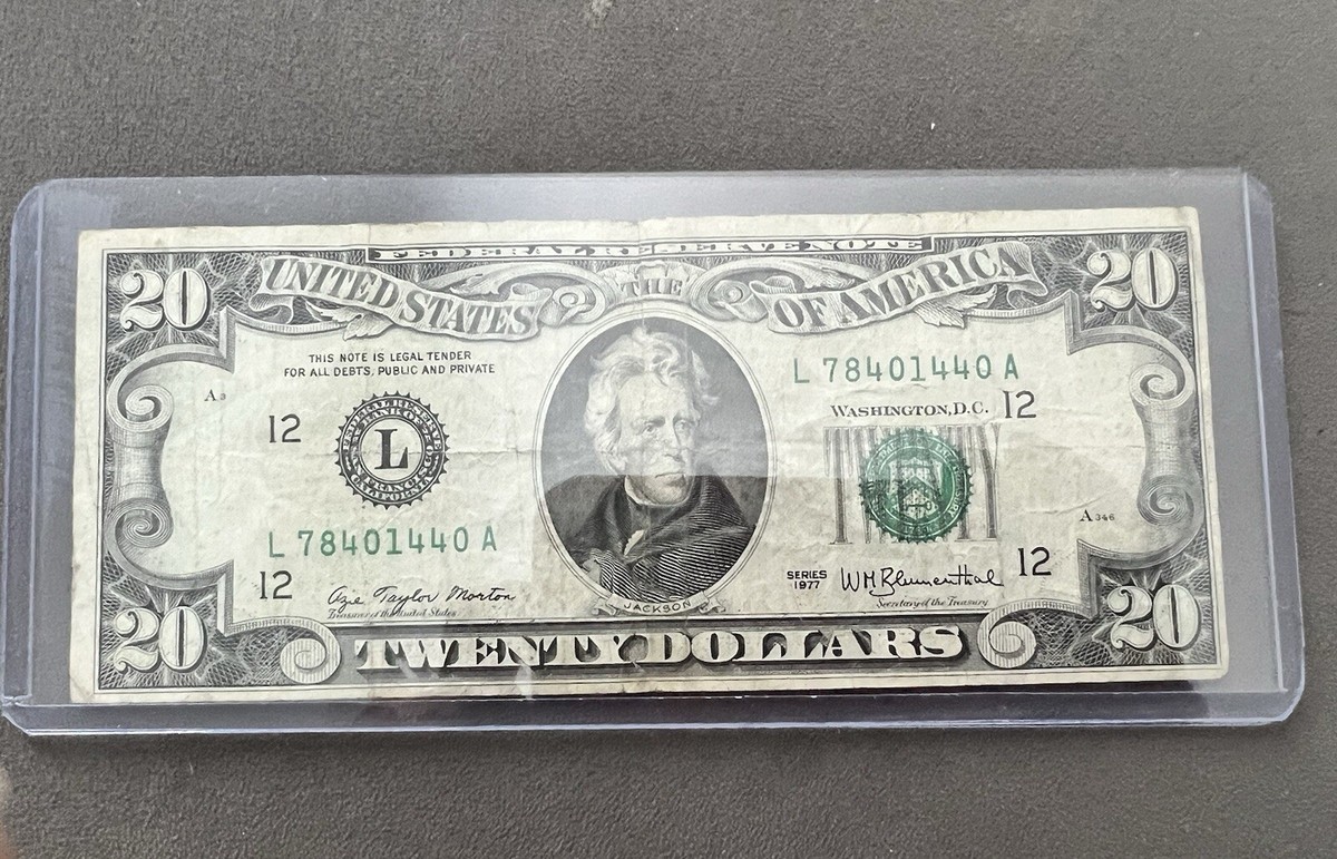 1977 $20 Dollar Bill Printing Error, Misaligned Borders, Off