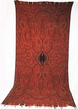 VICTORIAN JACQUARD WOVEN PAISLEY SHAWL, SMALL BLACK CENTER, 1860s, 122" x 60"