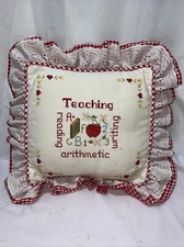 Crosstitch Teachers Decorative Pillow 10x10” W 2” Scallop Teaching Country Folk
