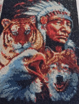 Wandbild   USA Eagle Wolf Native Apache Diamond Painting Glitzer  24,5 x 35 cm