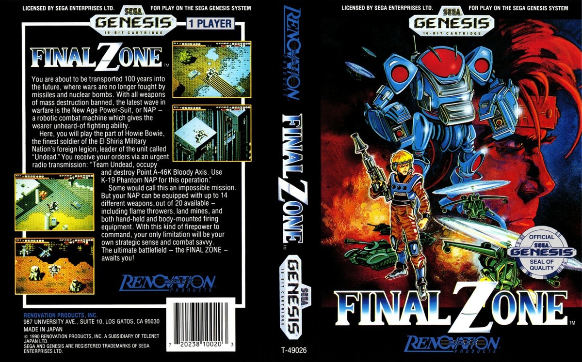 Final Zone Genesis NTSC Box Art Case Insert Cover Only | eBay
