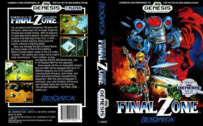 Final Zone Genesis NTSC Box Art Case Insert Cover Only | eBay
