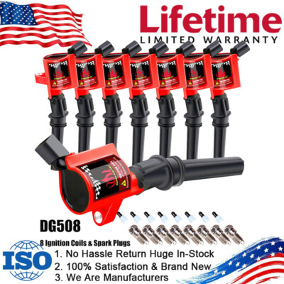 8Pack DG508 Ignition Coil & Iridium Spark Plug SP479 for Ford F-150 4.6L 5.4L V8