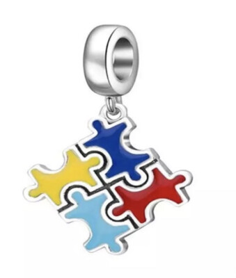 STERLINGSILBER 925  AUTISMUS PUZZLE CHARM & GESCHENKTASCHE