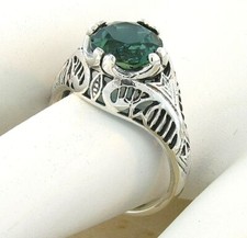 DECO VINTAGE STYLE 925 STERLING SILVER 2 CARAT SIMULATED EMERALD RING    673