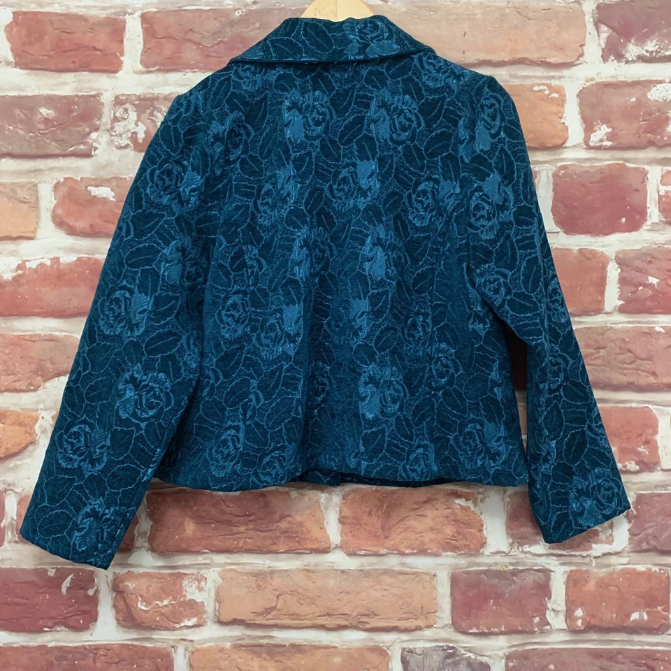 VTG Cappagallo Jacket Womens Petite Large Blue Floral Jacquard Button Up Blazer - Image 4 of 4