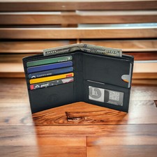 Leather Large Hipster Bifold 6 Credit Card ID Black Men's Wallet