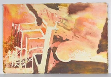 22" Watercolor Painting Paper Carolynn Mann Art Abstract Orange Shapes #139