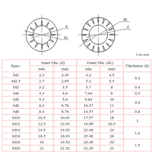 Acero inoxidable M3-M24 lavadora de dientes serrada interna y externa a prueba de agitaciones - Imagen 2 de 7