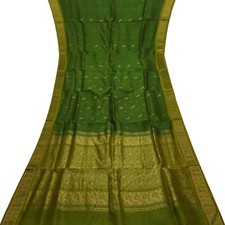 Vintage Green Sarees 100 Pure Silk Zari Handwoven Festive Sari 5YD Craft Fabric