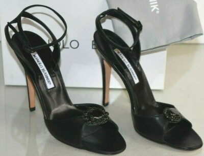 NEW Manolo Blahnik JEZY 115 Black Leather Strappy Sandals