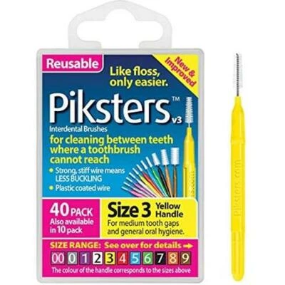 Piksters Interdental Brush - Size 3 Yellow 0.60mm - 40 Brushes Per Pack