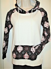 Empyre, White/floral Pullover Sweatshirt W/attached Hoodie, Raglan Slv, S, Nwot