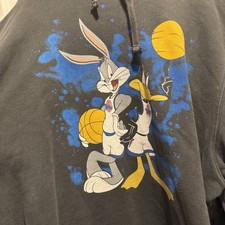 SPACE JAM BUGS BUNNY DAFFY DUCK BLACK SWEATSHIRT LARGE ADULT MENS TAILGATE HOOD